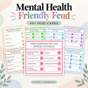 Mental Health Friendly Feud Game, Mental Health Party Game, Wellness Team Building Activity, wellness Therapy Game For Groups, Instant PD