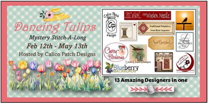 Flower Barn Dancing Tulips Mystery Stitch along Block 7 wool applique kit image 10