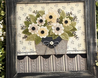 MAY BOUQUET -- Wool applique Kit or Thread pack or both! -- kit includes buttons, beads, twine, ric rac, wool, fabric and full color pattern