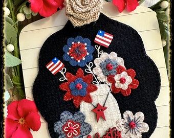 Sweet Land of Liberty -- Wool applique kit and full color pattern with or without Shiplap board option