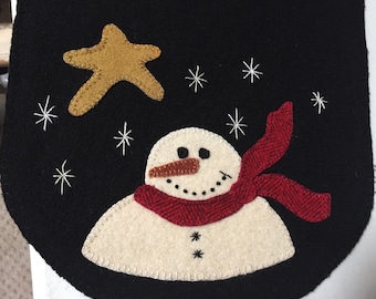 Snowman Candle Mat wool applique PDF digital pattern