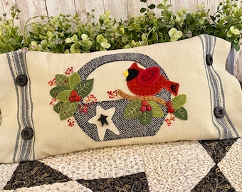 Winters Song -- wool applique kit, pattern with or without pillow insert