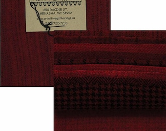 Primitive Gatherings Hand Dyed Wool Christmas Reds Charm Pack 10 5-inch Squares