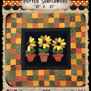 Potted Sunflowers wool applique PDF pattern