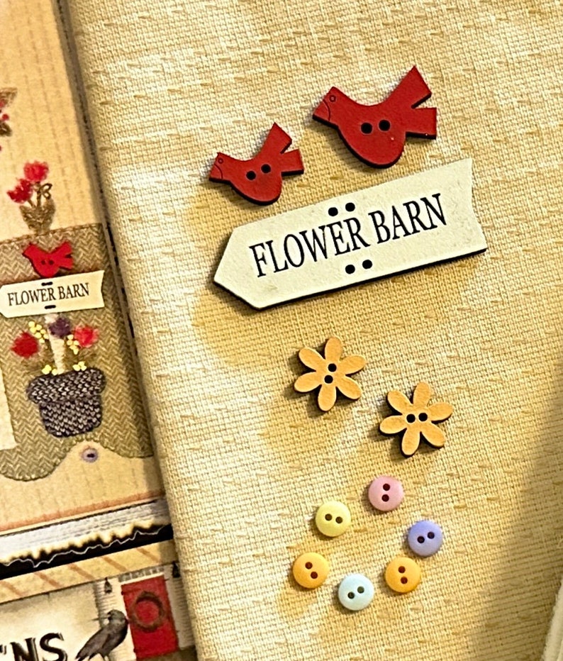 Flower Barn Dancing Tulips Mystery Stitch along Block 7 wool applique kit Extra button pack