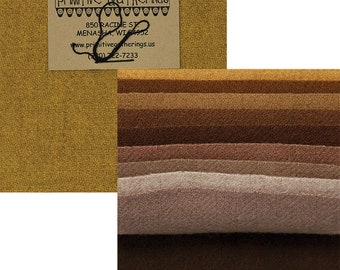 Primitive Gatherings Hand Dyed Wool Primitive #1 Charm Pack 10 5-inch Squares