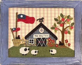 Olde Glory Farm -- Wool applique Kit | wall hanging | Thread pack | printed pattern-- see options below