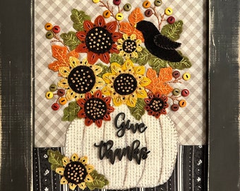 GIVE THANKS -- Wool applique Kit, Thread pack or extra button pack-- see options below