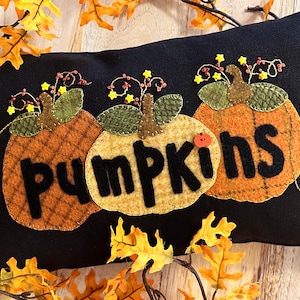 Pumpkins! -- wool applique kit with pattern included --  pillow insert and/or thread pack are extra