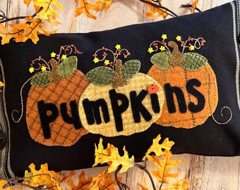 Pumpkins! -- wool applique kit with pattern included --  pillow insert and/or thread pack are extra