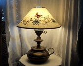Vintage Tower Craftsmen Brand Number 5088 Brass Hammered Lamp Red Bank New Jersey with Butterfly Decorated Shade