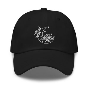 Baseball Hat, Moon Floral Hat, Floral Hat, Moon Hat, Black hat, Hiking Gear