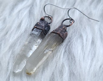 Electroformed Quartz Crystal Point Earrings with Surgical Steel Hooks