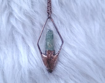 Raw Green Kyanite Necklace in Electroformed Copper