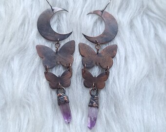 Long Butterfly and Moon Earrings with Vera Cruz Amethyst