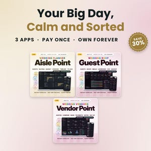 Wedding Planner Bundle, 3 Offline Apps for Seating Chart, Guest List and Vendors | Walk Into Your Big Day Calm | Wedding Essentials Trio