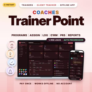 Personal Trainer Client Tracker, Personal Trainer Template, Fitness Coach Template | Offline App, No Subscription | Trainer Point