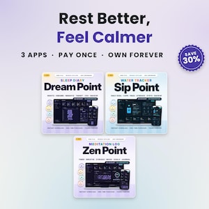 Sleep and Wellness Tracker Bundle, 3 Offline Apps for Sleep, Water and Meditation | Rest Better, Feel Calmer | Calm and Rest Trio