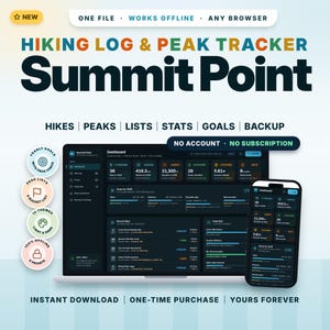 Summit Point Hiking Logbook – Peak Bagging Tracker, Offline App (Digital Download)