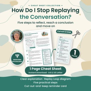 Stop Overthinking & Replaying Conversations: One-Page Self Help Cheat Sheet with Cut-Out-and-Keep Reminder Card