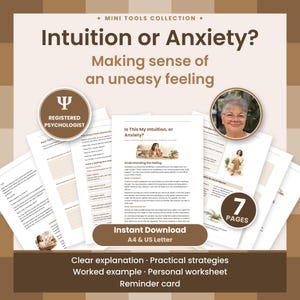 Anxiety vs Intuition, Overthinking Help: One-Page Self Help Cheat Sheet with Cut-Out-and-Keep Reminder Card