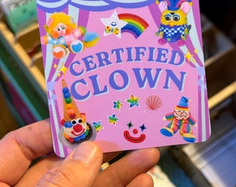 Certified Clown 2.5x2.5 vinyl sticker with jester furby and friends