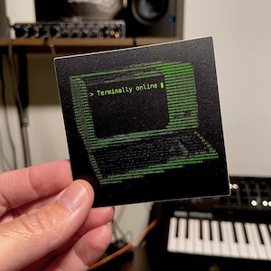 Larger Terminally Online Computer Sticker ASCII art, 4x4 inch vinyl sticker by Terminal Research.