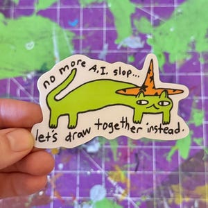 No More AI slop, let’s draw together instead! Wizard Cat sticker 3x2 inches hand drawn whimsy
