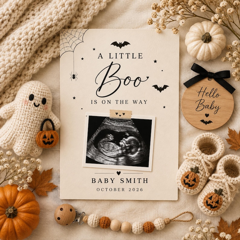 Halloween Pregnancy Announcement, Little Boo Baby Reveal, Editable ...