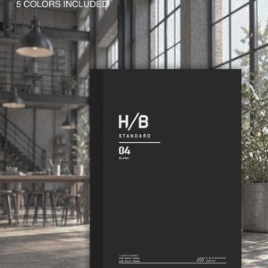 May include: A black notebook with white text on the cover reading H/B STANDARD 04 BLANK, with additional text at the bottom stating 10 NOTE PAGES FOR GOOD IDEAS AND DAILY WORK and H/B STANDARD SERIES. The cover features a clean, dark design.
