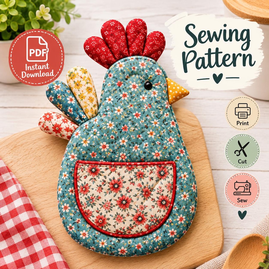 Instant Download Sewing Pattern Chicken Oven Mitt Sewing Pattern PDF, Chicken Potholder Pattern ...