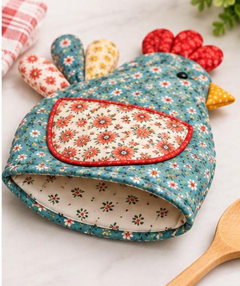 Instant Download Sewing Pattern Chicken Oven Mitt Sewing Pattern PDF, Chicken Potholder Pattern ...
