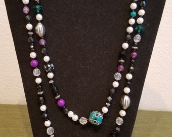 Black, Teal, and Purple Wrap Necklace