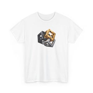 Interlocking Metallic Cube Illustration Tee | Geometric Optical Art