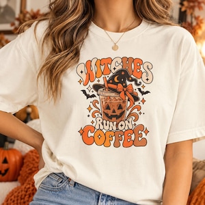Witches Run on Coffee T-Shirt | Halloween Witch Coffee Illustration