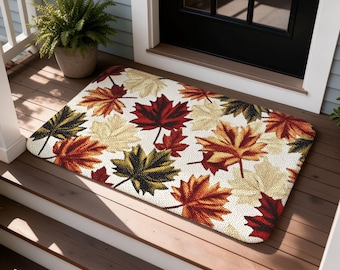 Deurmat met esdoornbladprint, herfstrode deurmat, boho antislip entree decoratie