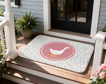 Baby Goose Doormat, Minimal Line Art Red Circle Print, Housewarming Gift for Animal Lovers