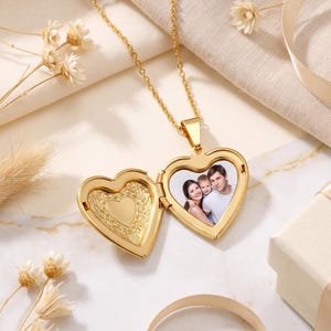 Personalized Heart Locket Necklace for Women Men, Custom Photo Pendant, Keepsake Gift