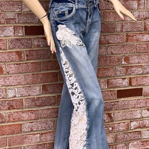 【COLOR iN ID】Bohemian Lace Wide Denim Boho Oversized Sheer White Lace Denim Jacket - Etsy