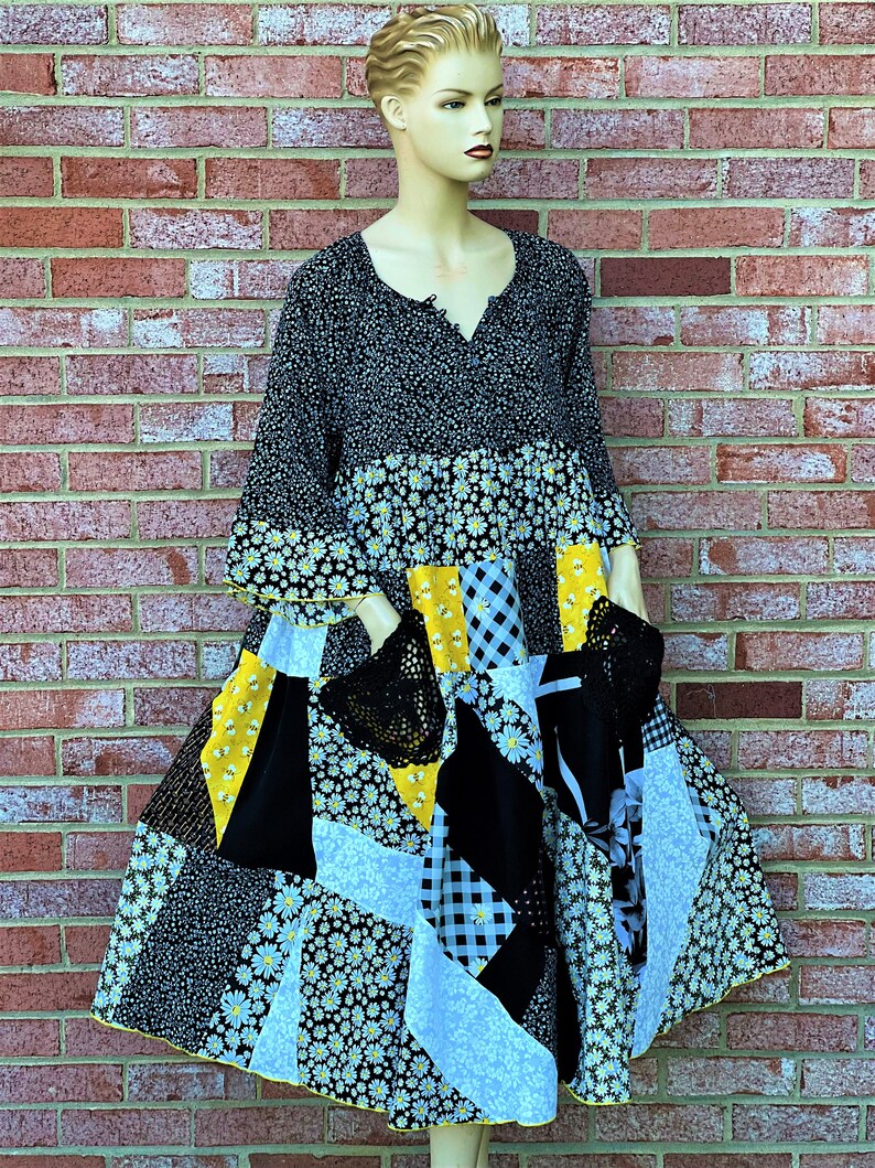 1X Unique Cotton Patchwork Dress Daisy and Bee Floral Maxi - Etsy