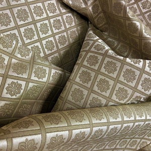 Silver Gold Brocade Fabric: Luxury Jacquard Upholstery Drapery