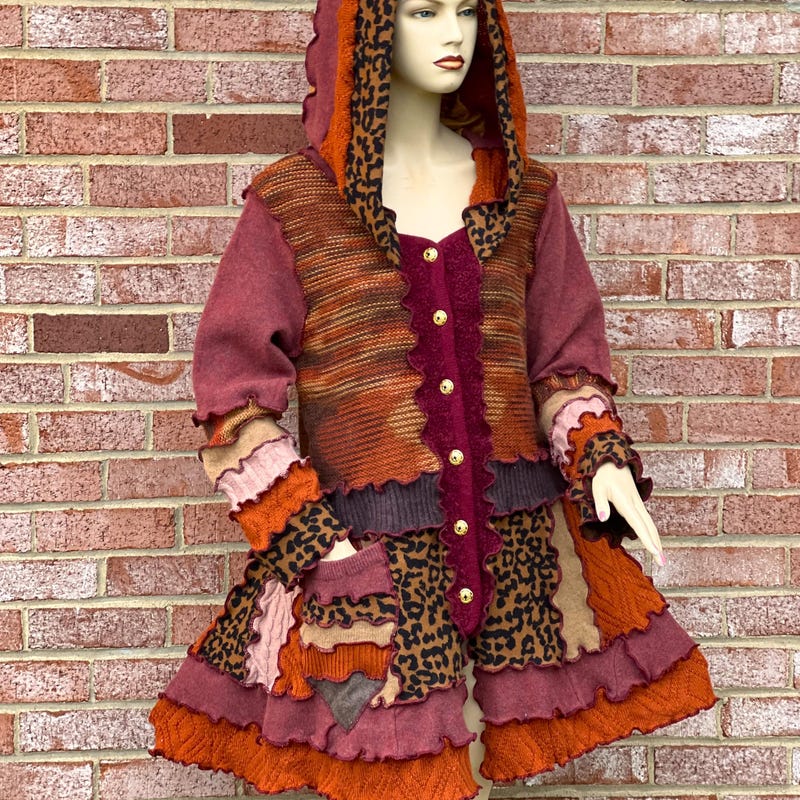 Knit Patchwork Hooded Sweatshirt Jacket
