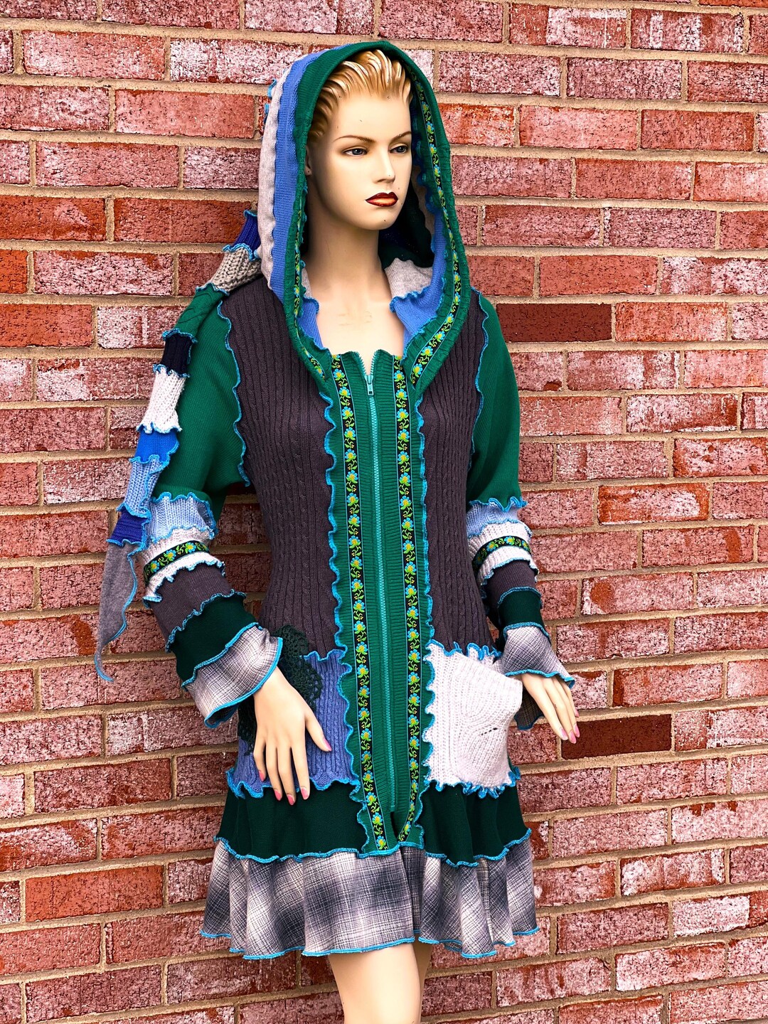 Upcycled Patchwork Elf Hoodie: Katwise Inspired Cotton Sweater Jacket ...