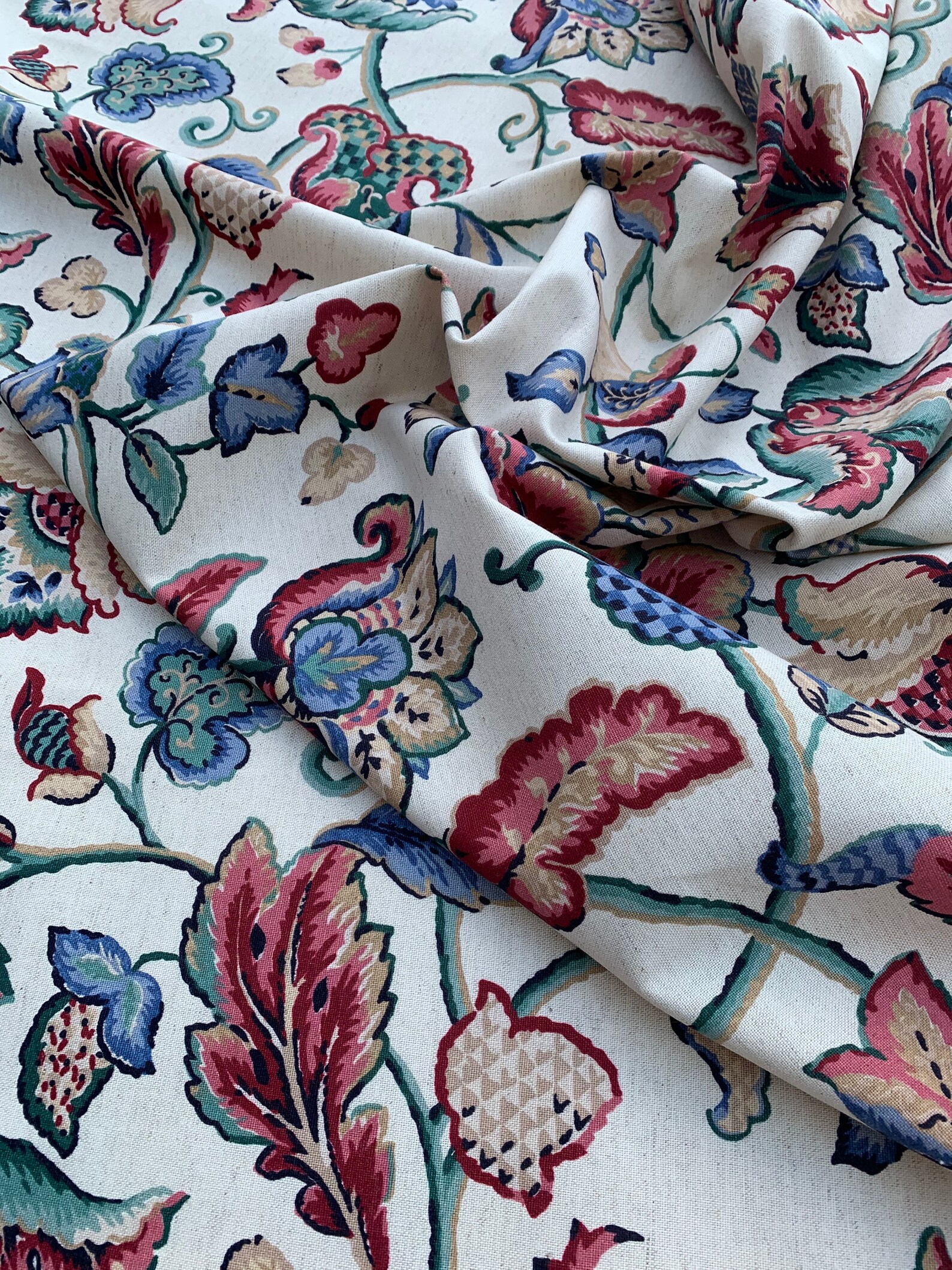 Vintage botanical fabric retro upholstery fabric Waverly Etsy