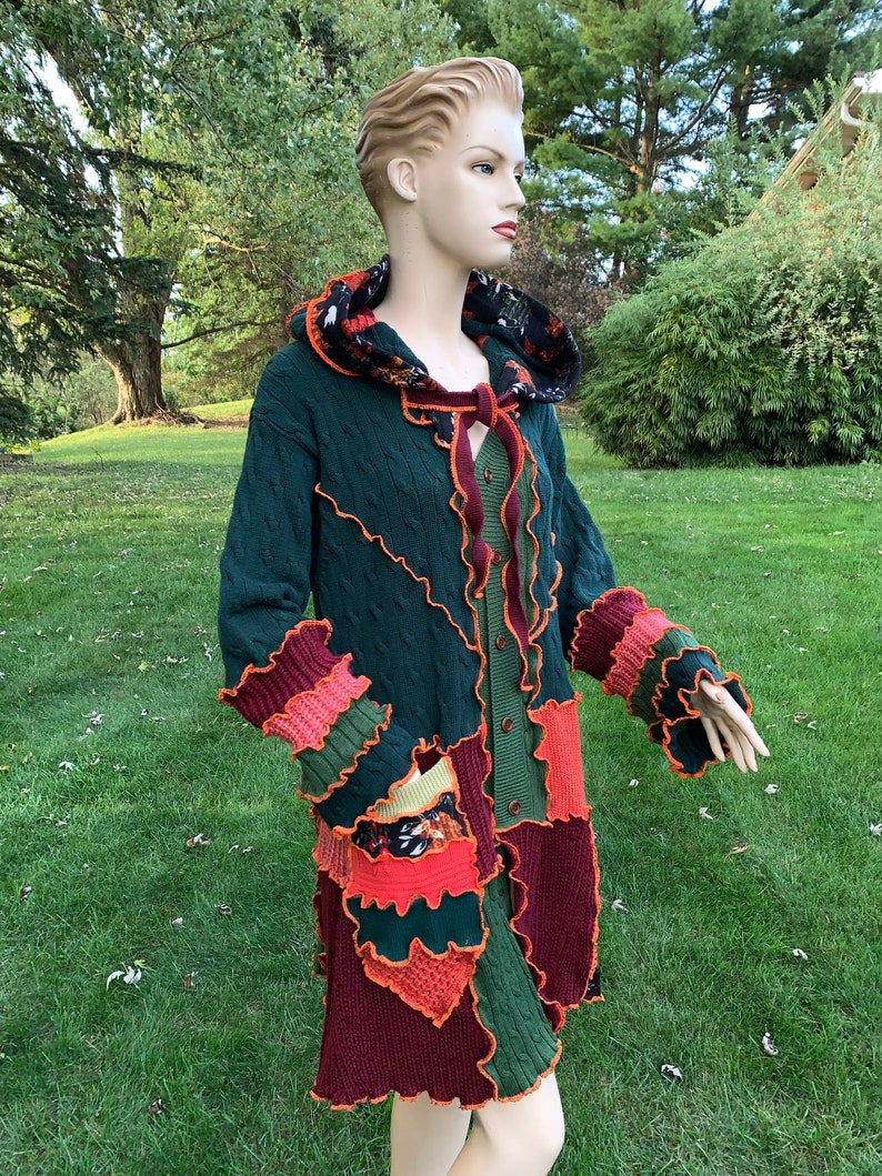 Aesthetic Upcycled Festival Jacket Handmade by DbN XL Patchwork Hooded Sweater Coat Plus Size Clothing Wool-Free Sweater Jacket