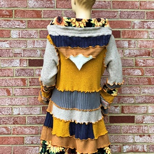 L/XL Sunflower Sweater Hoodie Upcycled Patchwork Sweater Dress, Fall ...