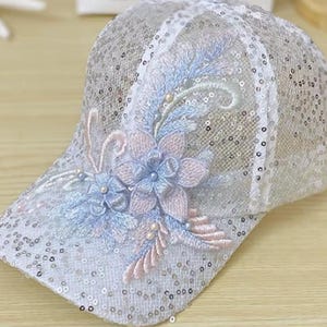 Floral Lace Baseball Cap Cruise Travel Wedding Hat Breathable Sequenced Embroidered Applique