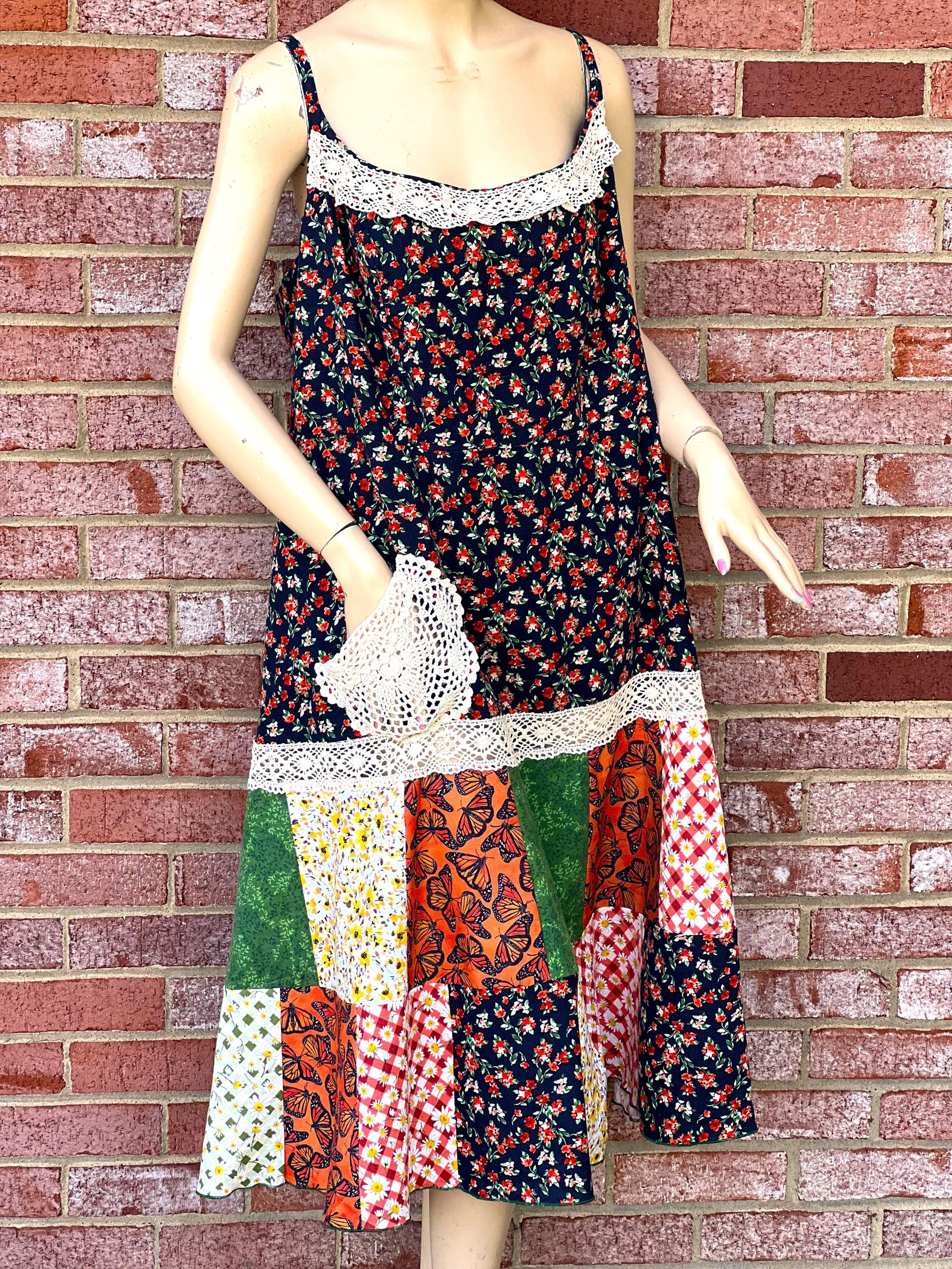 RESERVED for randyfait _Plus Size Cotton Tank Dress: 2X Handmade Floral Cottagecore Sundress
