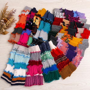 Arm Warmers Recycled Sweater Women Long Multicolor Sleeves Unique Gift Mixed Textile Fingerless Gloves Handmade Patchwork Knit Wrist Cuffs
