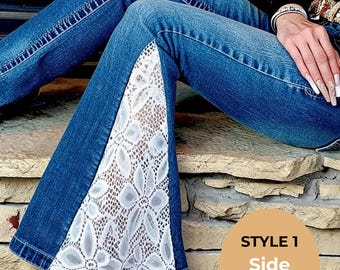 Lace Flare Jeans Send Your Own to Order Custom Reworked Denim